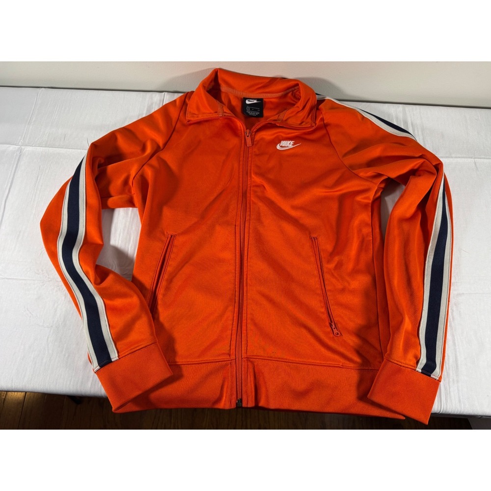 Nike Mens Sportswear Track Jacket Orange Navy White Stripe Full Zip Small